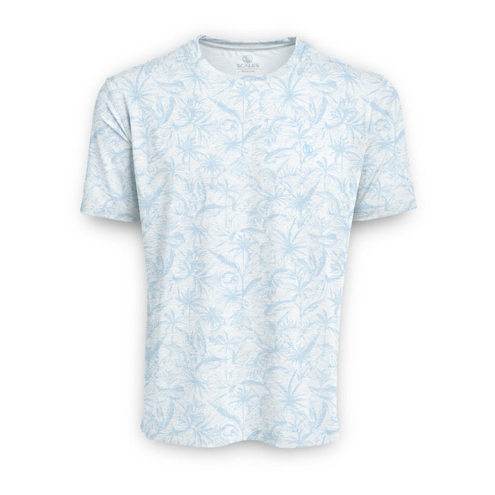 Powder blue heather loose lines short sleeve active performance tee by Scalesgear.com, lightweight and breathable for active wear.