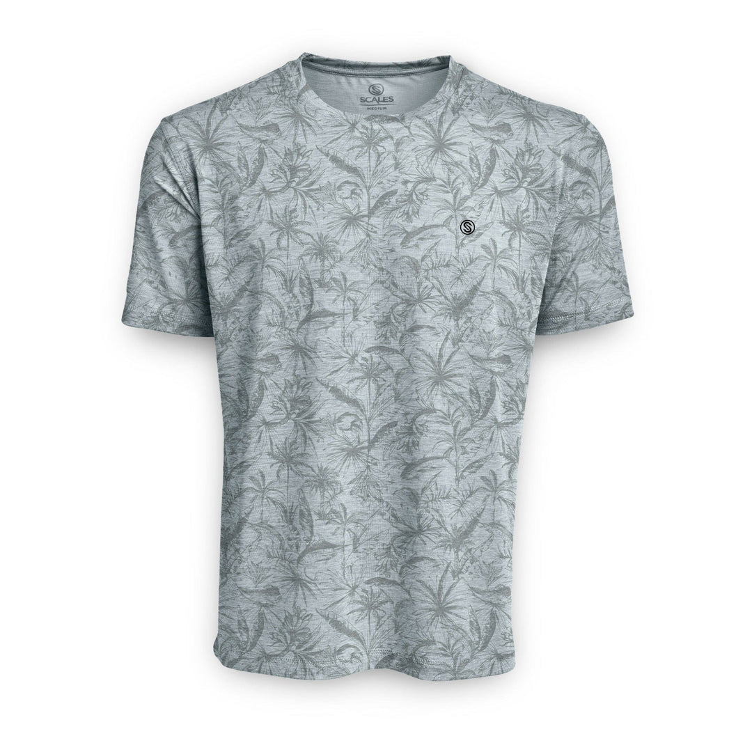 Powder blue Heather Short Sleeve Active Performance Tee by Scalesgear.com with loose line design, breathable athletic comfort.