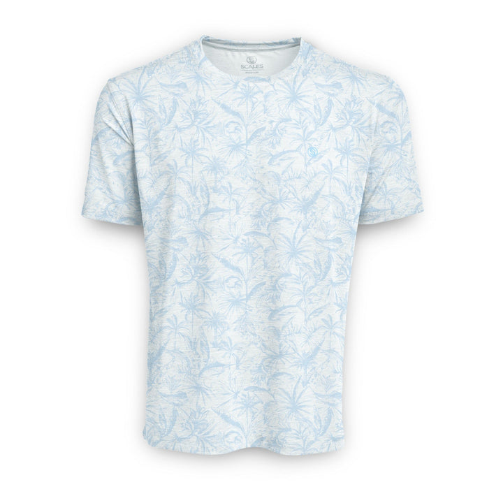 Powder blue heather short sleeve active performance tee with loose lines design by Scalesgear.com
