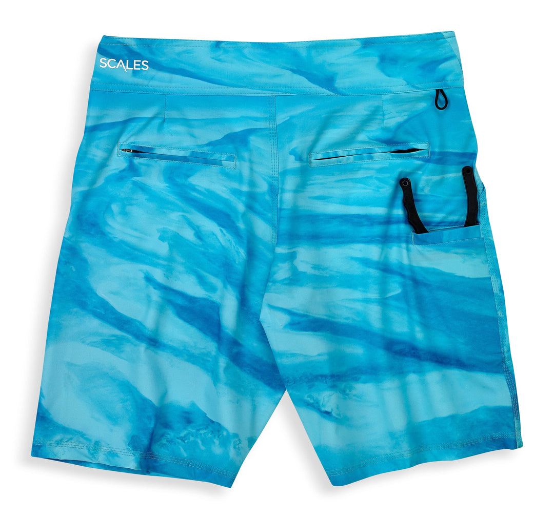 Bahamas Current First Mates Boardshorts by Scalesgear.com, navy blue with tropical print, w30, casual swimwear for men