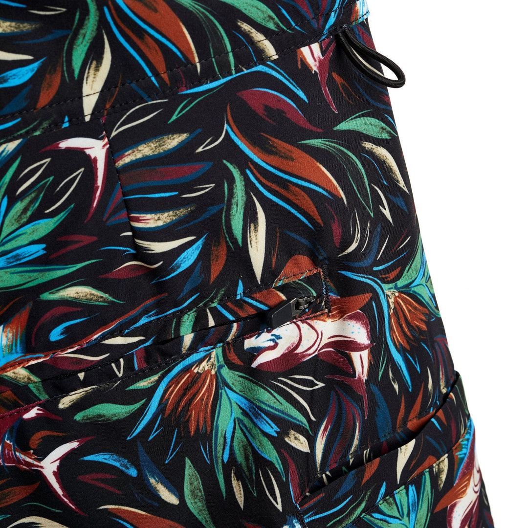 Black Flower Strike First Mates Boardshorts by Scalesgear.com with vibrant floral pattern and comfortable fit.