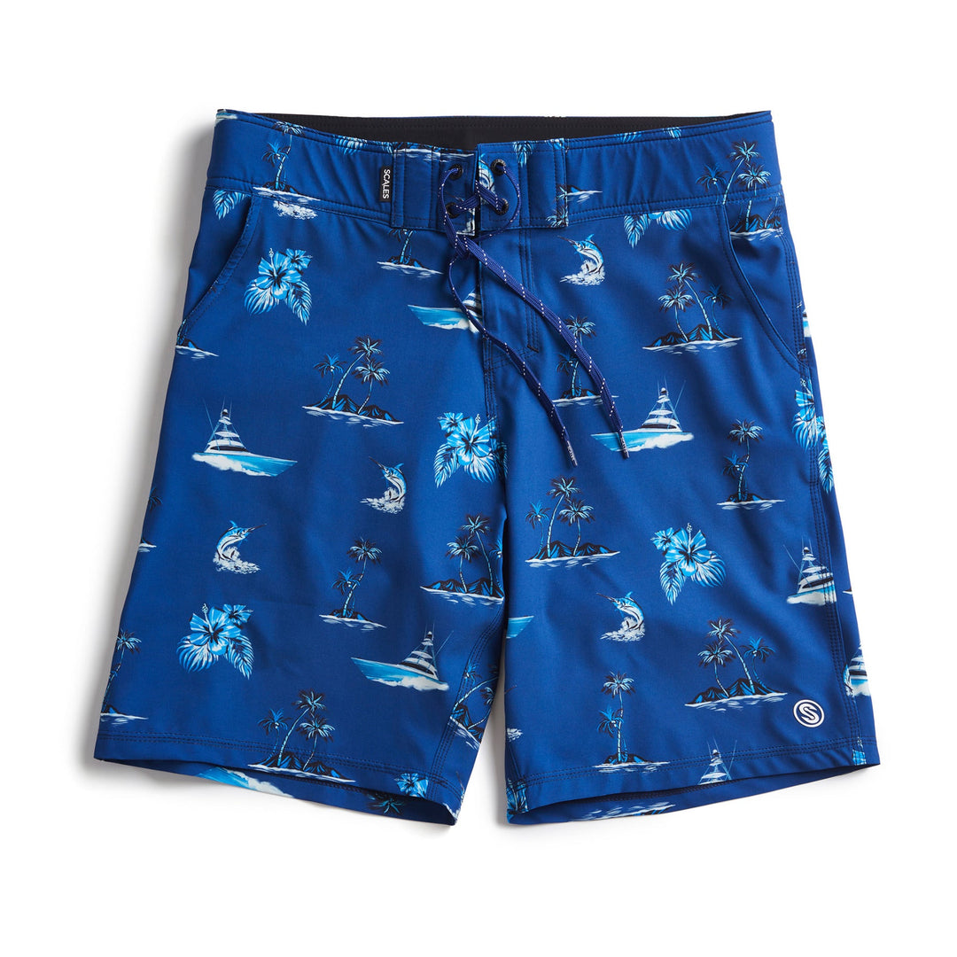 Sporty First Mates Boardshorts by Scalesgear.com featuring a vibrant, lightweight fabric and ocean-inspired design.