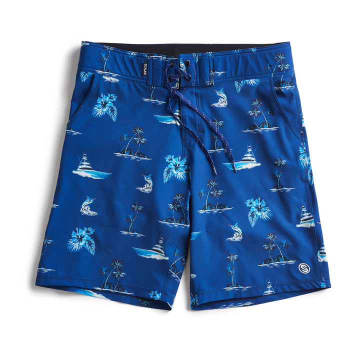 Sporty First Mates Boardshorts by Scalesgear.com featuring a vibrant, lightweight fabric and ocean-inspired design.
