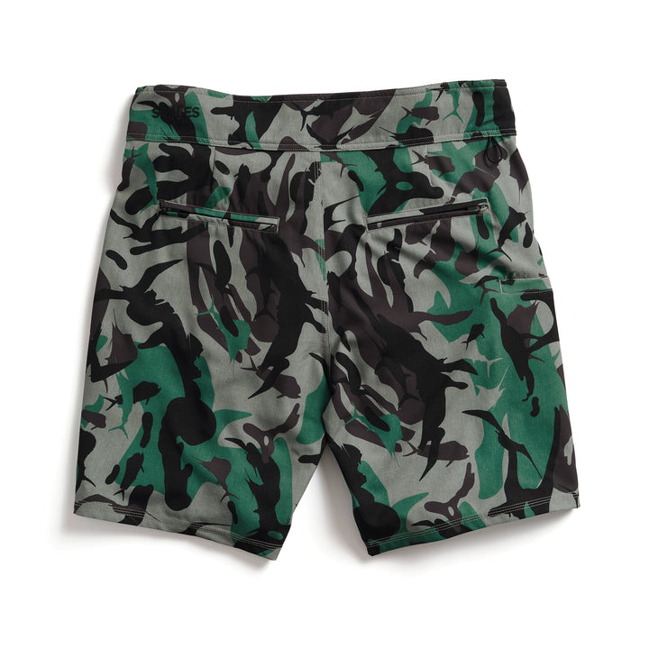 Tan camouflage Scalesgear First Mates Boardshorts with a comfortable, sporty design ideal for water activities.