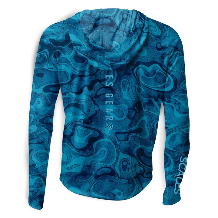 Black Scalesgear Performance Topo Hooded Long Sleeve shirt with a fitted hood and athletic design, ideal for active wear.
