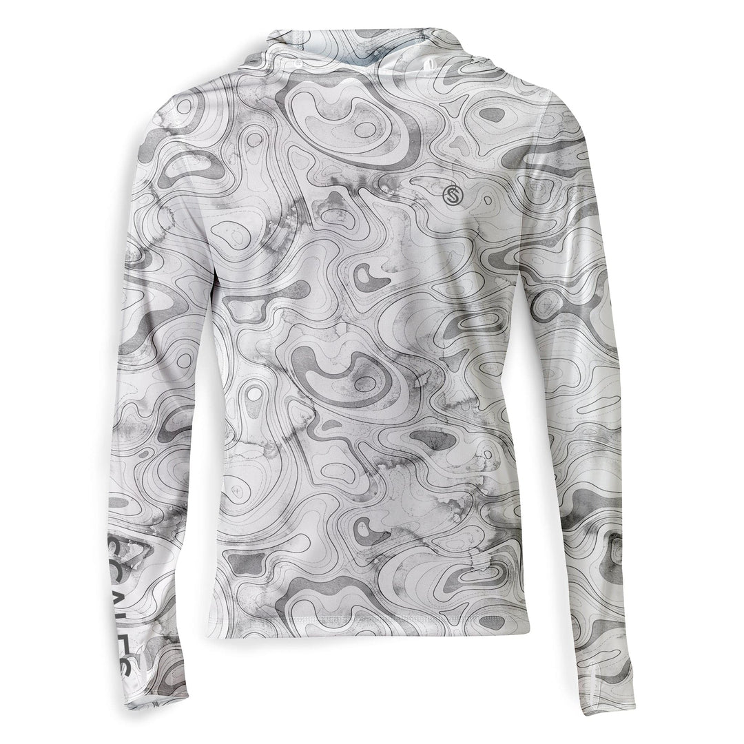 Black Scalesgear Topo Hooded Performance long sleeve shirt, close-up of the hood and fabric texture.