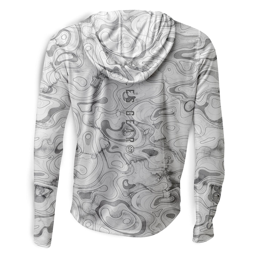 Black Scalesgear.com Topo Hooded Performance long sleeve shirt with a hood, designed for active wear and outdoor activities.