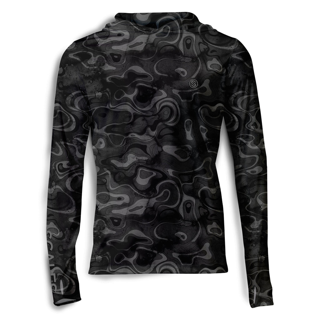 Black Scalesgear Topo Hooded Performance long sleeve shirt with hood, designed for active wear and outdoor performance.