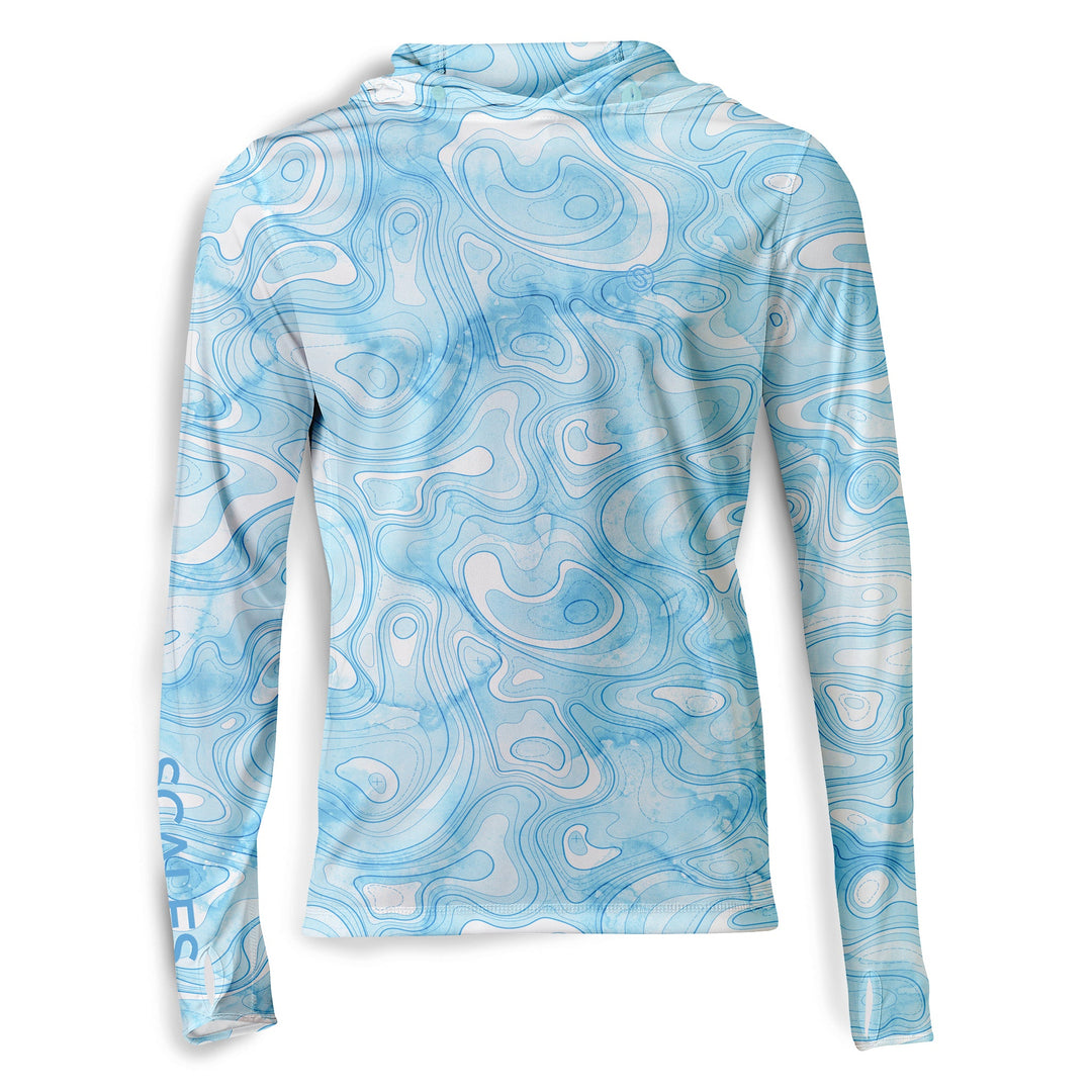 Black Scalesgear Topo Hooded Performance long sleeve shirt with a fitted hood and moisture-wicking fabric for active wear.