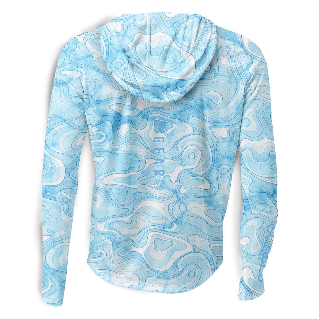 Black Scalesgear.com Topo Hooded Performance long sleeve shirt with a hood, designed for active wear and outdoor performance.