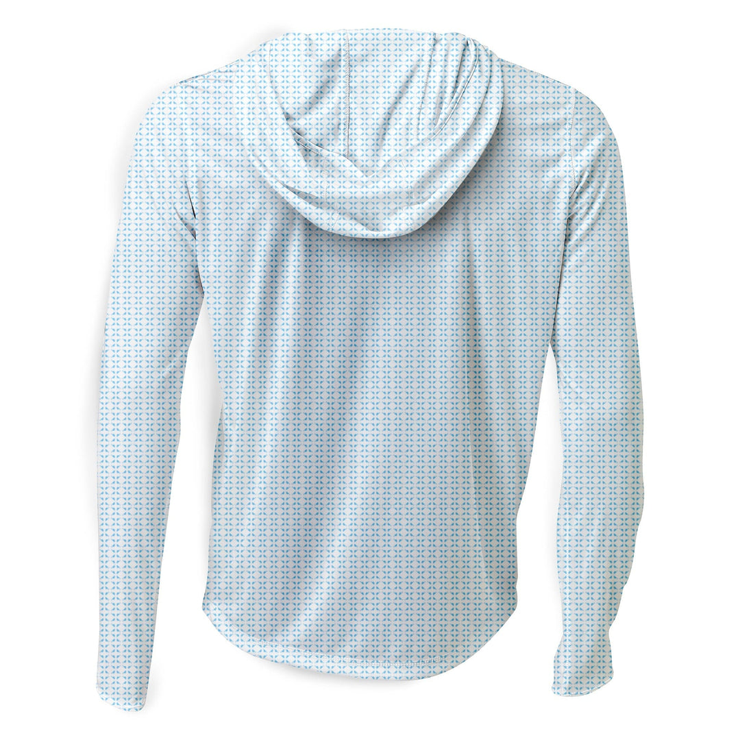 White Nautical Sail Hooded Performance Long Sleeve shirt by Scalesgear.com with coral accents and a comfortable, sporty design.