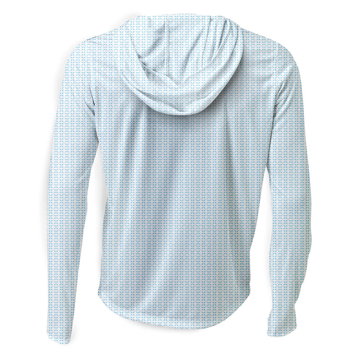 White Nautical Sail Hooded Performance Long Sleeve shirt by Scalesgear.com with coral accents and a comfortable, sporty design.