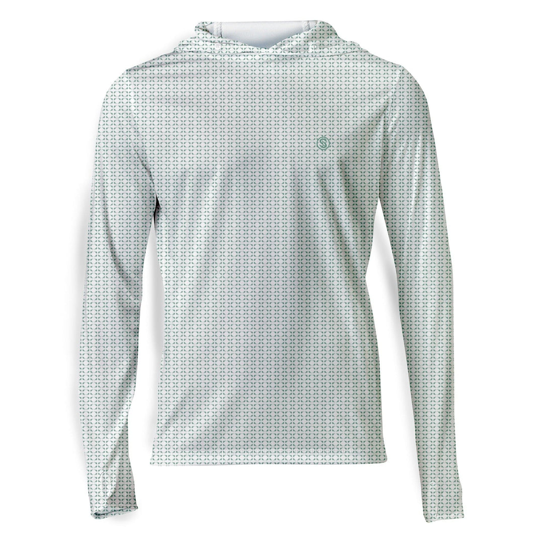 White nautical sail hooded performance long sleeve shirt by Scalesgear, featuring a stylish sailboat design and comfortable fit.