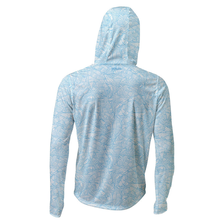 White powder blue Scalesgear.com Banaza Hooded Performance Long Sleeve shirt with a hood and long sleeves, displayed flat.