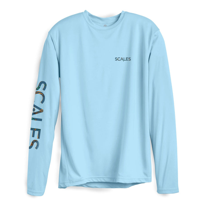 Light blue Dorado L/S Performance long sleeve tee by Scalesgear.com, featuring a fitted design and performance fabric.