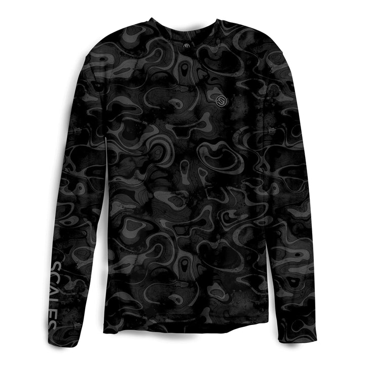 Black Topo LS Performance Long Sleeve Tee by Scalesgear.com featuring a fitted design and performance fabric.