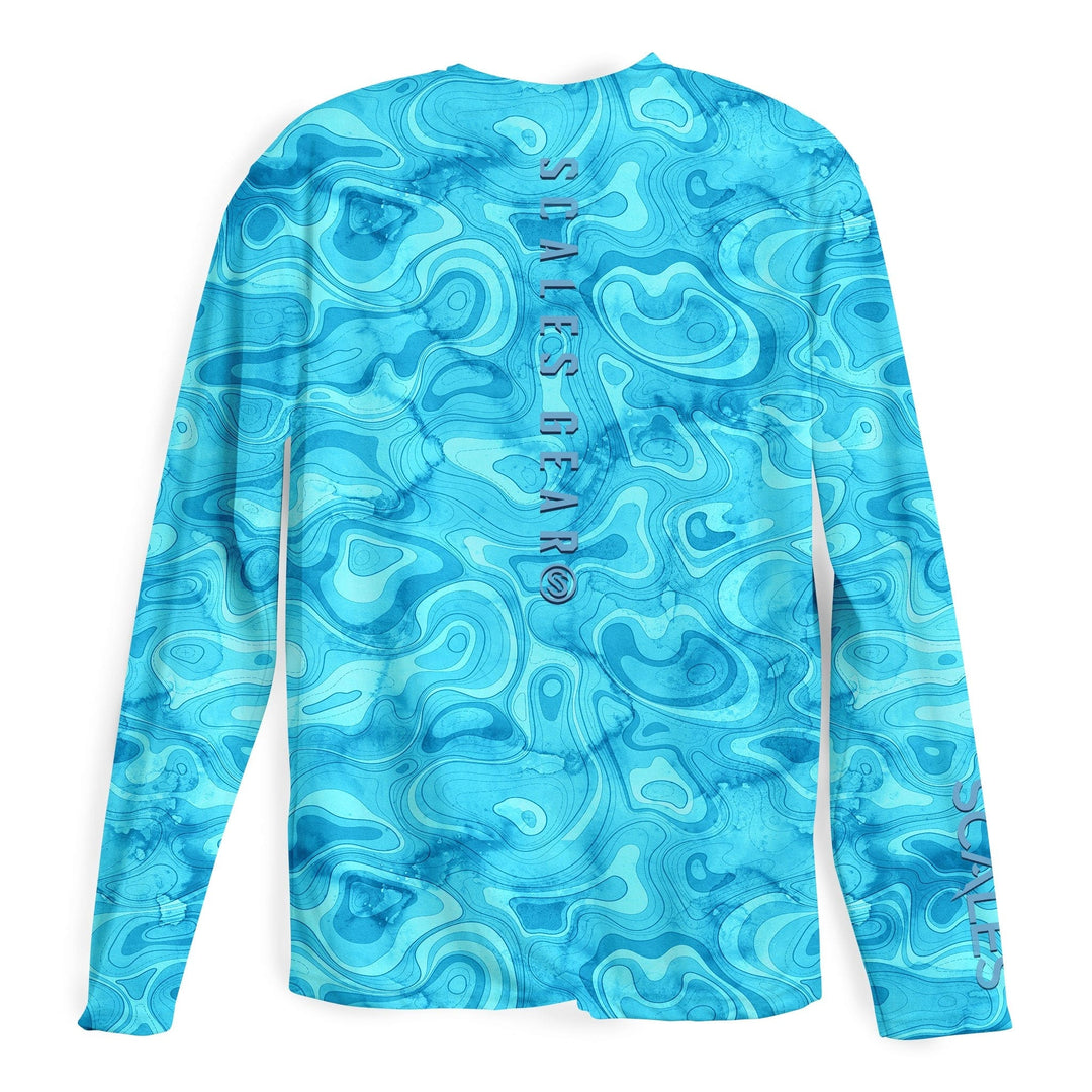 Blue Scalesgear Topo LS Performance Long Sleeve Tee with moisture-wicking fabric and athletic fit, designed for active wear.