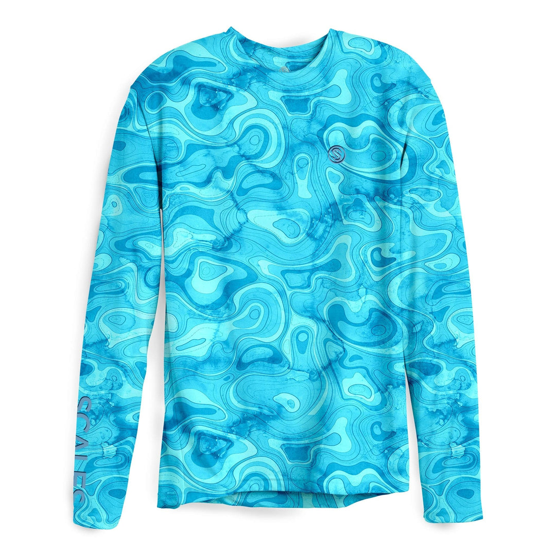 Blue long sleeve performance tee from Scalesgear.com, Topo LS Performance shirt with breathable fabric and athletic fit.