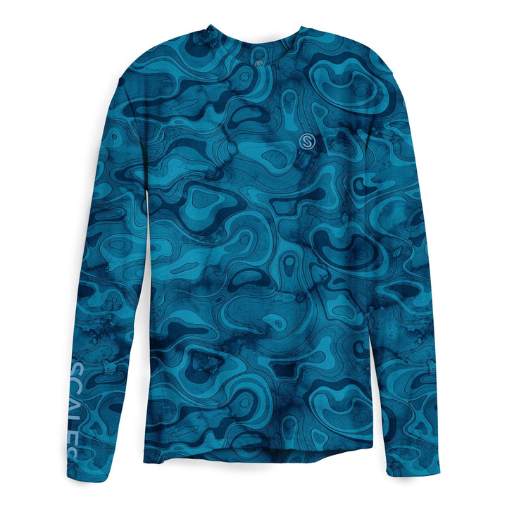 Blue Scalesgear Topo LS Performance long sleeve tee with moisture-wicking fabric and athletic fit, designed for active wear.