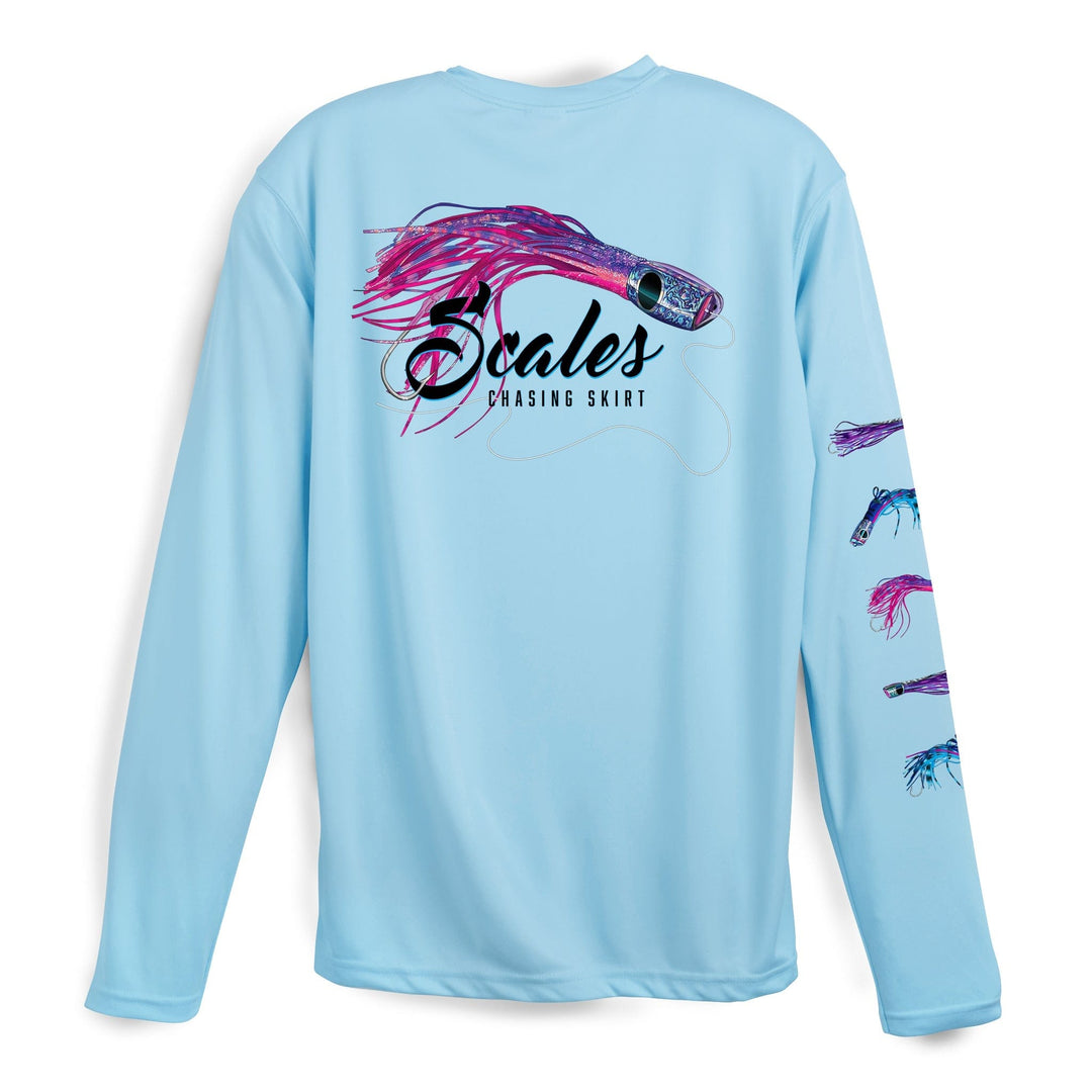 Grey Scalesgear.com Chasing Skirts LS Performance long sleeve tee with breathable fabric and sporty design.