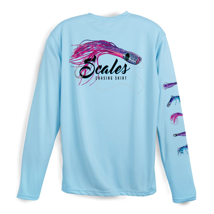 Grey Scalesgear.com Chasing Skirts LS Performance long sleeve tee with breathable fabric and sporty design.