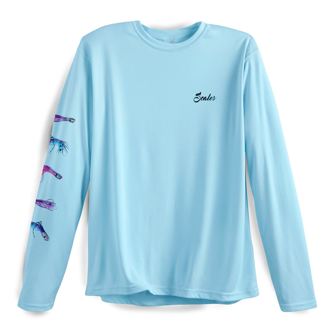 Grey Chasing Skirts LS Performance long sleeve tee by Scalesgear.com, featuring a comfortable, athletic design for performance wear.
