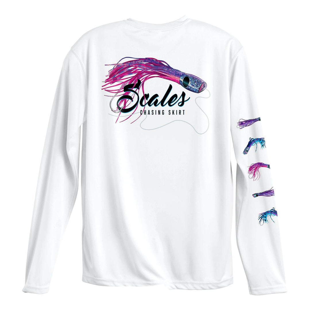Grey Scalesgear LS Performance long sleeve tee featuring Chasing Skirts branding, designed for active performance and comfort.
