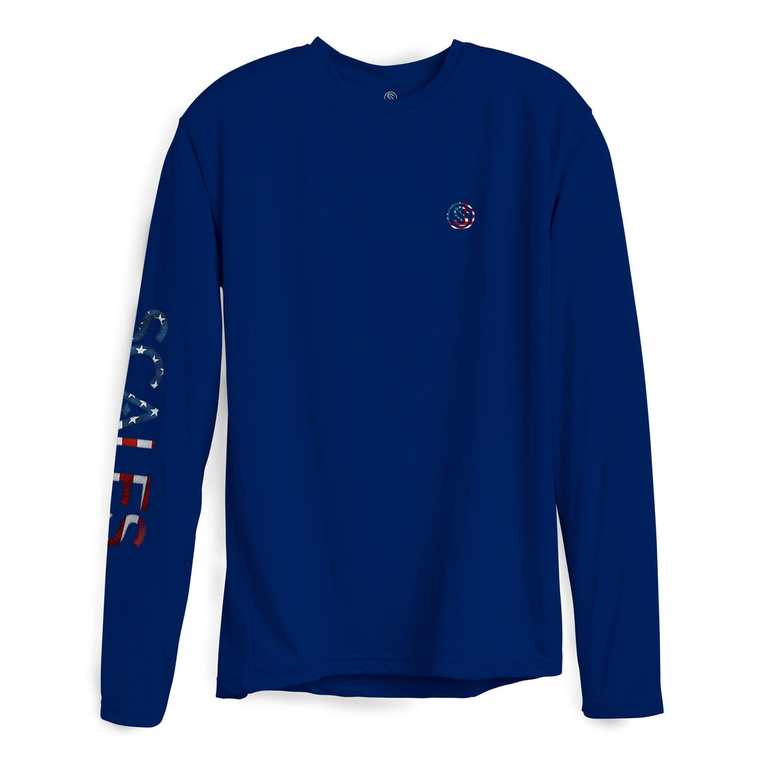 Blue Seas LS Performance long sleeve tee by Scalesgear.com, featuring marine-themed design and comfortable fit.