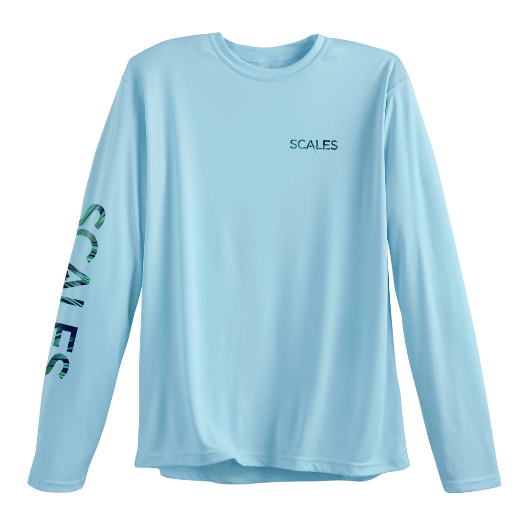 Blue long sleeve performance tee from Sail Dreams by Scalesgear, featuring a comfortable fit and breathable fabric for active wear.