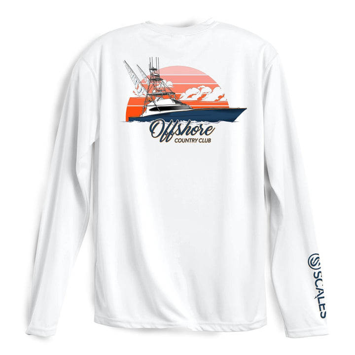 White Scalesgear Sporty Club L/S Performance long sleeve tee with a sleek athletic design and moisture-wicking fabric.