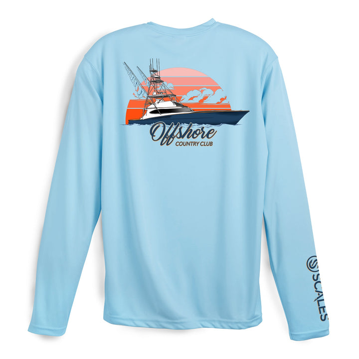 Blue long sleeve performance tee by Scalesgear, Sporty Club L/S Performance shirt with moisture-wicking fabric and athletic fit.