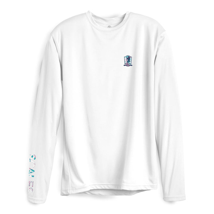 White Tropical Country Club LS Performance Tee by Scalesgear.com, long sleeve shirt with tropical print and performance fabric.