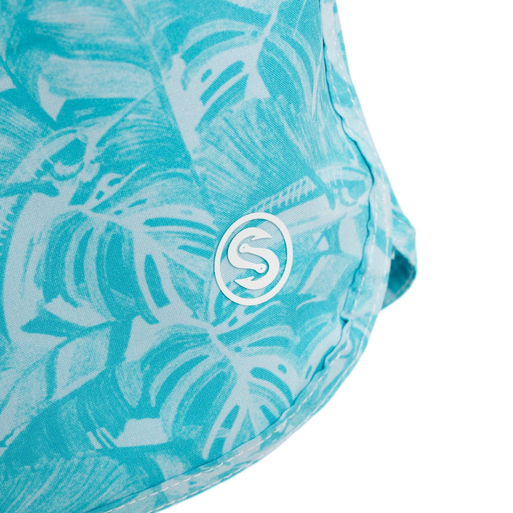 Aqua Jungle Sail Captain Snacks Volleys shorts by Scalesgear.com, featuring vibrant jungle and sailboat print, casual summer style.