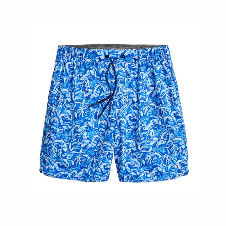 Royal blue Jungle Sail Captain Snacks Volleys shorts by Scalesgear.com, featuring a comfortable fit and nautical-themed design.