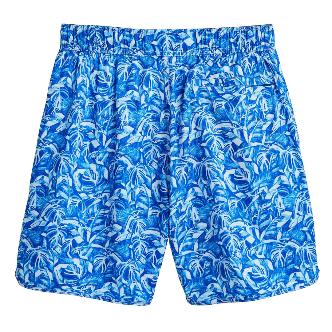 Royal blue Jungle Sail Captain Snacks Volleys shorts by Scalesgear.com, featuring a comfortable fit and vibrant nautical print.