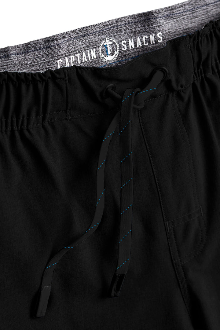 Black Heather Solid Captain Snacks Volleys shorts by Scalesgear.com, featuring a comfortable fit and athletic design.