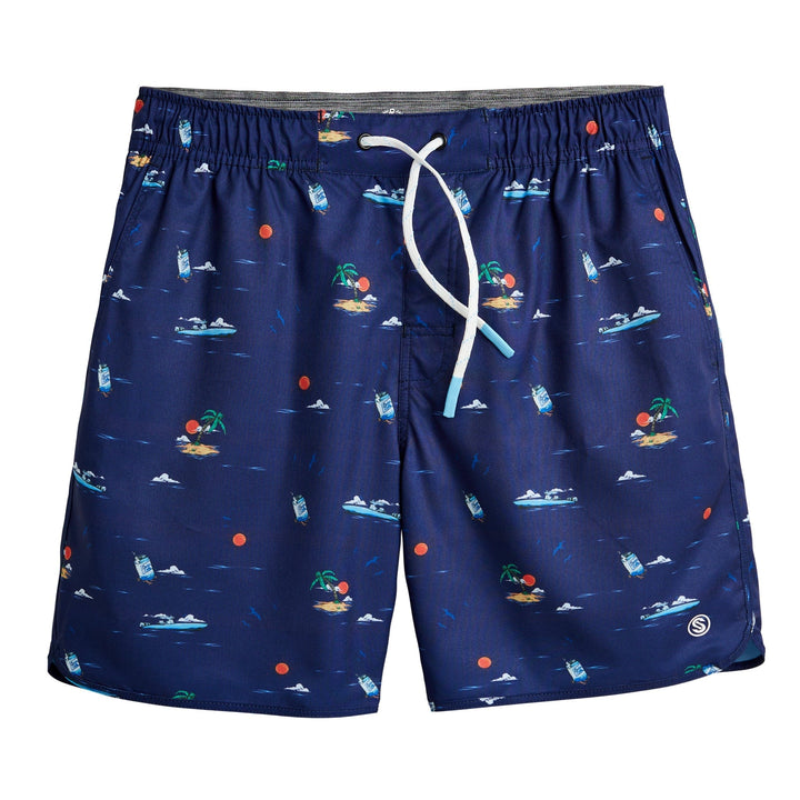 Scalesgear Booze Cruz Captain Snacks Volleys shorts in royal blue with nautical print, casual summer athletic wear for men.