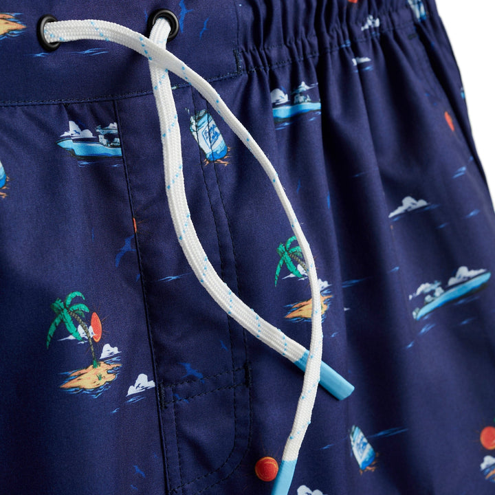 Royal blue Booze Cruz Captain Snacks Volleys shorts by Scalesgear.com, featuring a sporty design and comfortable fit.