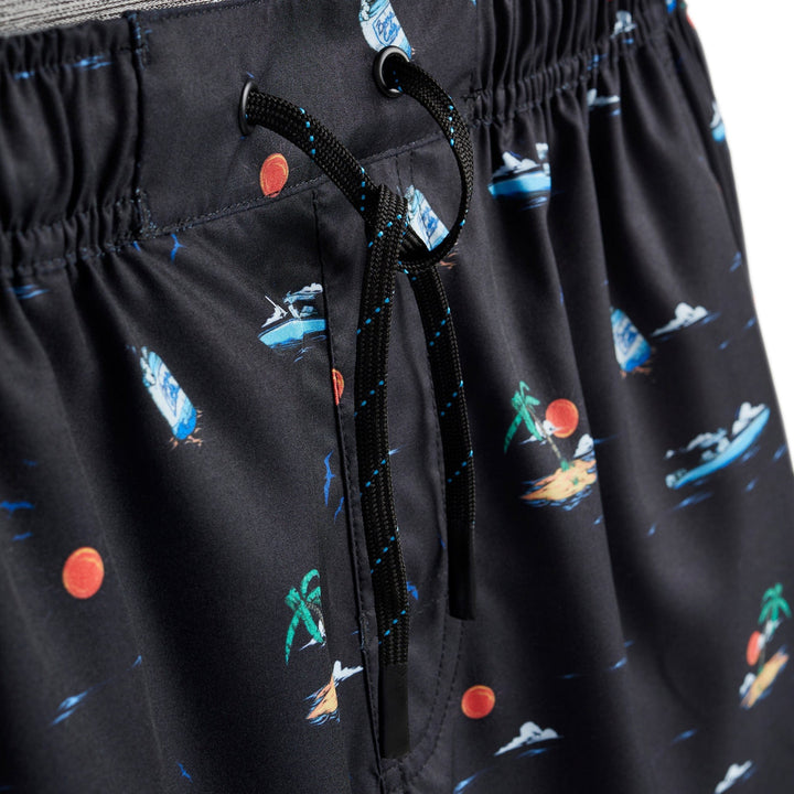 Black Booze Cruz Captain Snacks Volleys shorts by Scalesgear.com with a comfortable fit and casual style, displayed on a plain background.