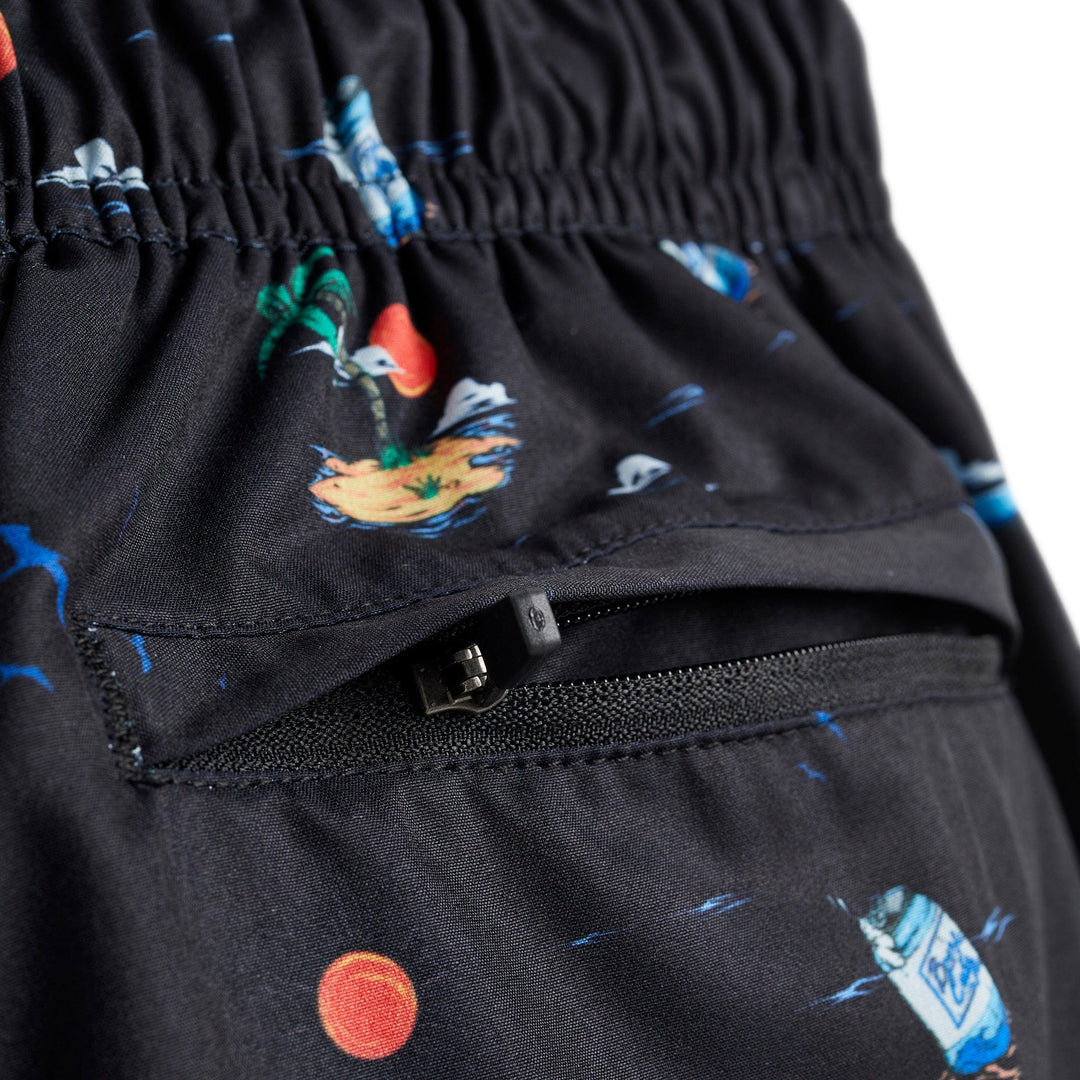 Black Booze Cruz Captain Snacks Volleys shorts by Scalesgear.com featuring a relaxed fit and casual style.