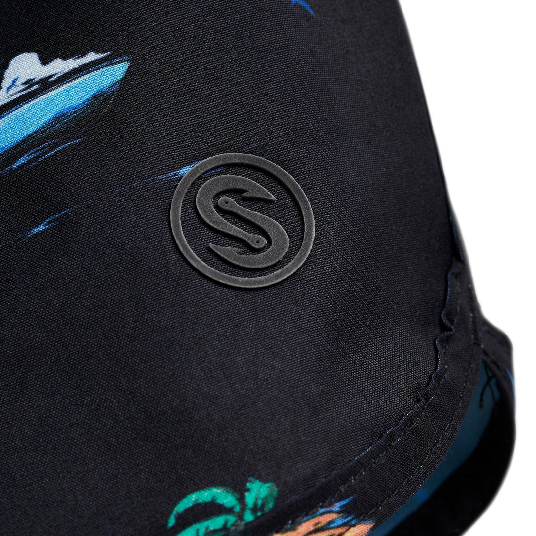 Black Booze Cruz Captain Snacks Volleys shorts by Scalesgear.com, featuring a comfortable fit and casual style.