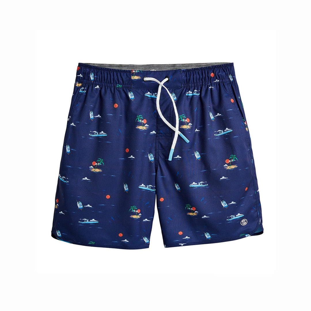 Royal blue Booze Cruz Captain Snacks Volleys shorts by Scalesgear.com, featuring a casual fit and vibrant color.