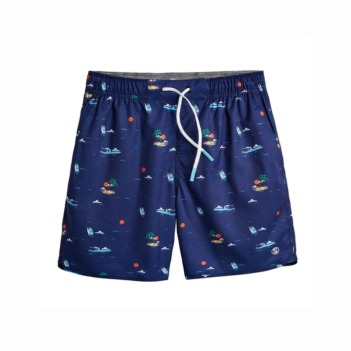 Royal blue Booze Cruz Captain Snacks Volleys shorts by Scalesgear.com, featuring a casual fit and vibrant color.