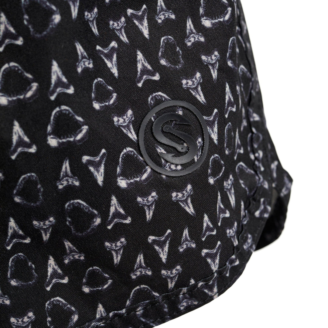Black Jaws Captain Snacks Volleys shorts from Scalesgear.com, featuring a comfortable fit and bold graphic design.