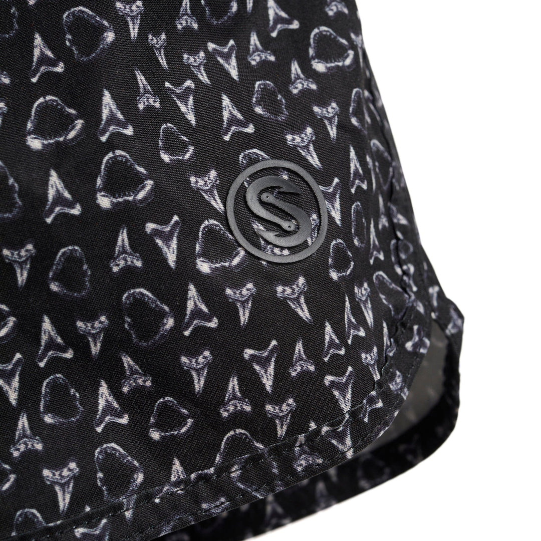 Black Jaws Captain Snacks Volleys shorts by Scalesgear.com, casual athletic shorts with a graphic print design.