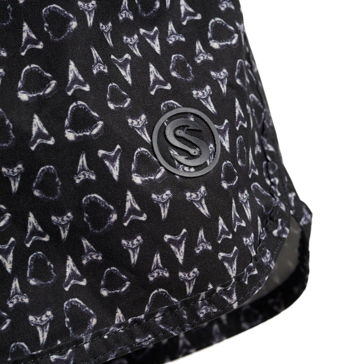 Black Jaws Captain Snacks Volleys shorts by Scalesgear.com, casual athletic shorts with a graphic print design.