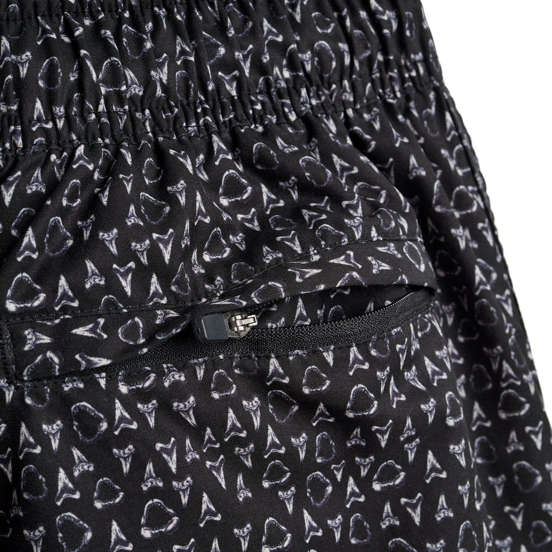Black Jaws Captain Snacks Volleys shorts by Scalesgear.com featuring a relaxed fit and graphic design on the front.