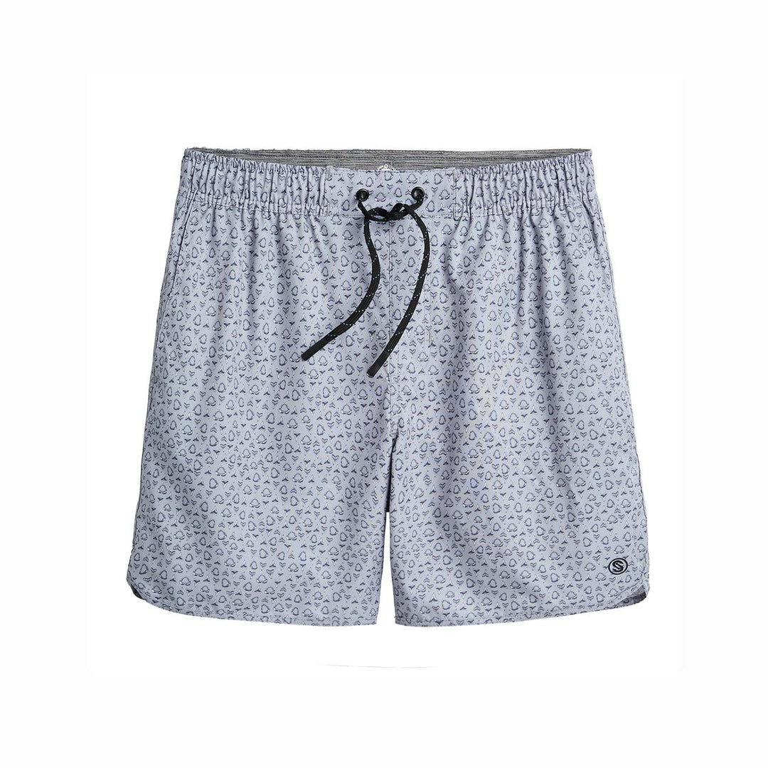 Grey Jaws Captain Snacks Volleys shorts by Scalesgear.com, featuring a casual fit and graphic design on the front.