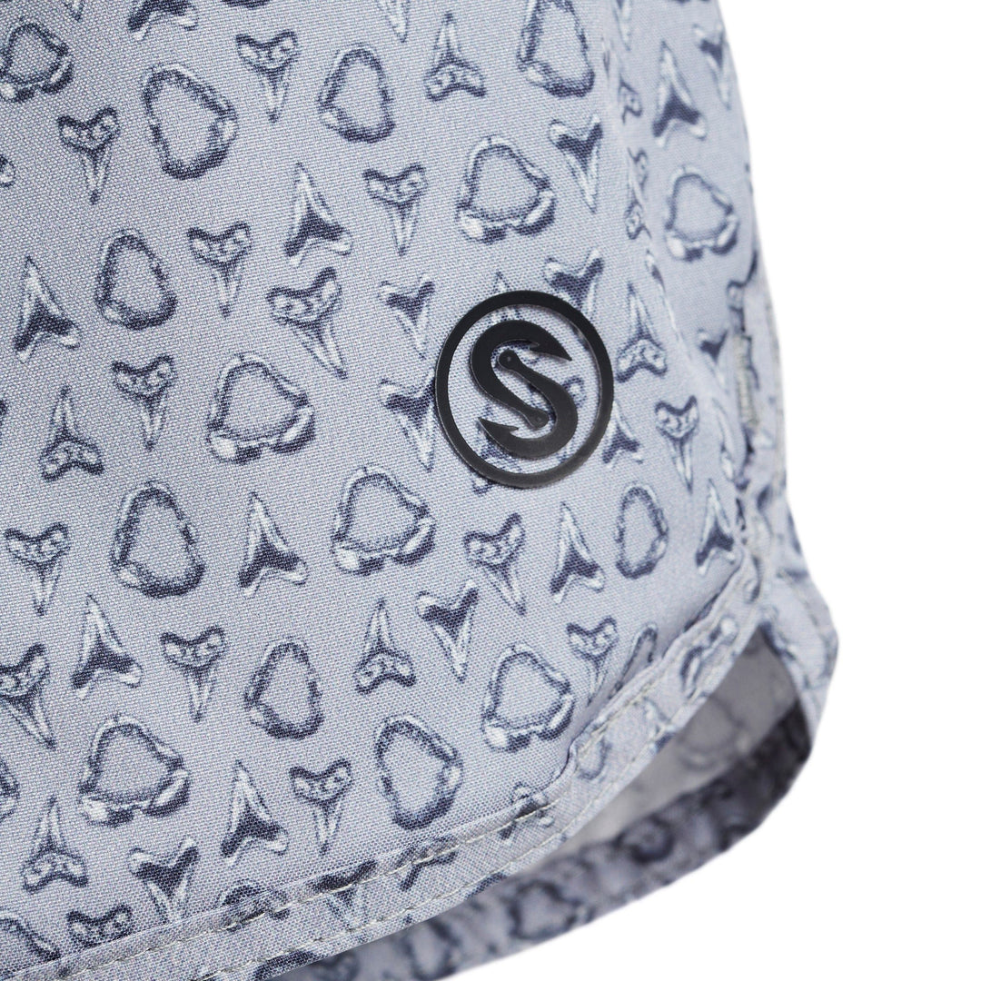 Grey Jaws Captain Snacks Volleys shorts by Scalesgear.com, featuring a casual fit and graphic print on lightweight fabric.