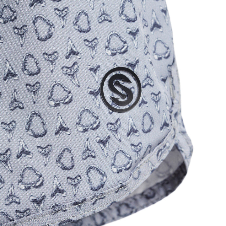 Grey Jaws Captain Snacks Volleys shorts by Scalesgear.com, featuring a casual fit and graphic print on lightweight fabric.